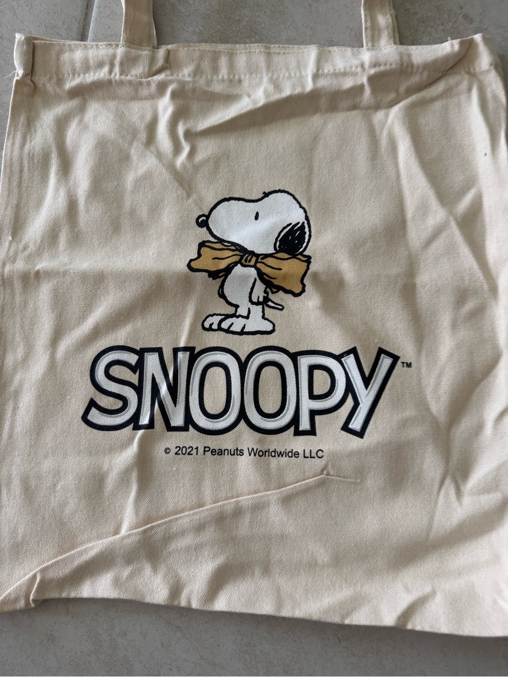 Snoopy Cream Canvas Tote Bag with Character Print